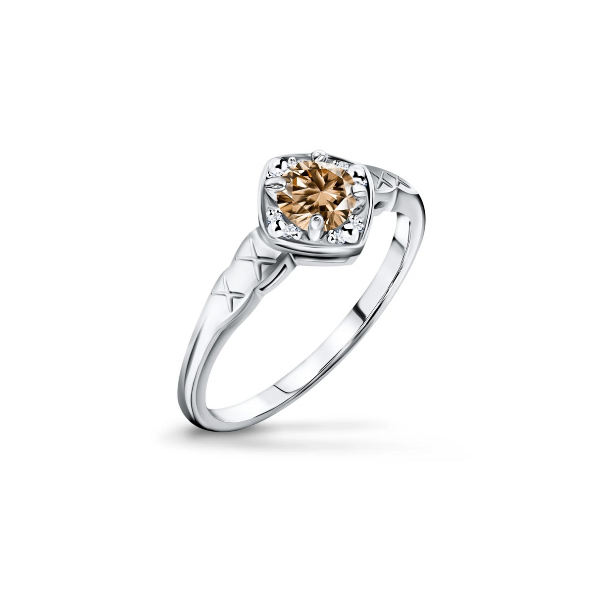 Sunset Elegance - Pierścionek z diamentem w kolorze koniakowym