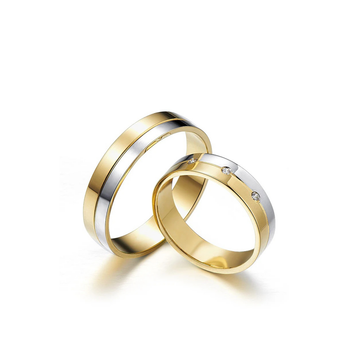 Dwukolorowe obrączki ozdobione diamentami