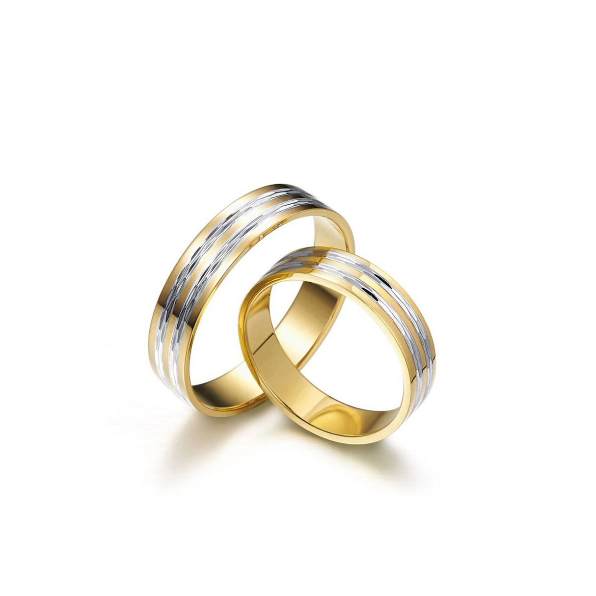 Obrączki dwukolorowe ozdobione podłużnymi nacięciami