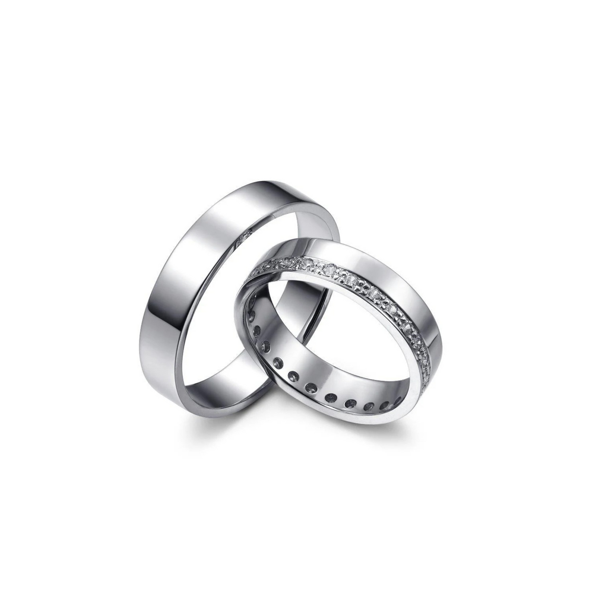 Obrączki wykonane z białego złota z diamentami