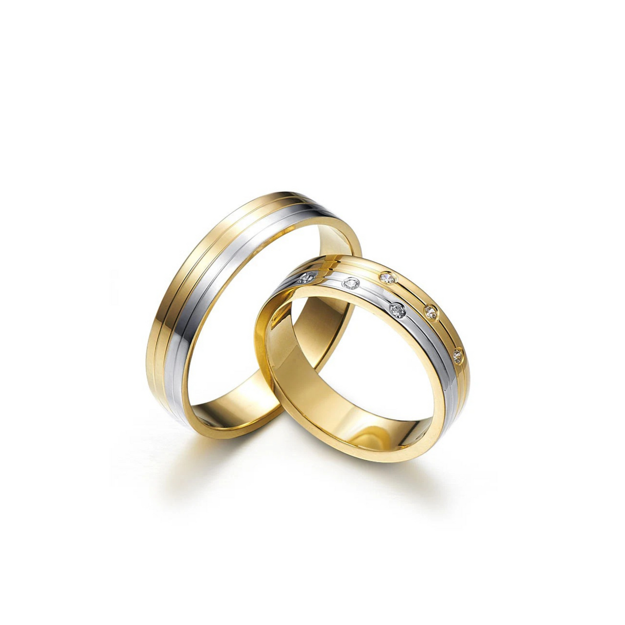 Obrączki ozdobione podłużnymi nacięciami i sześcioma diamentami