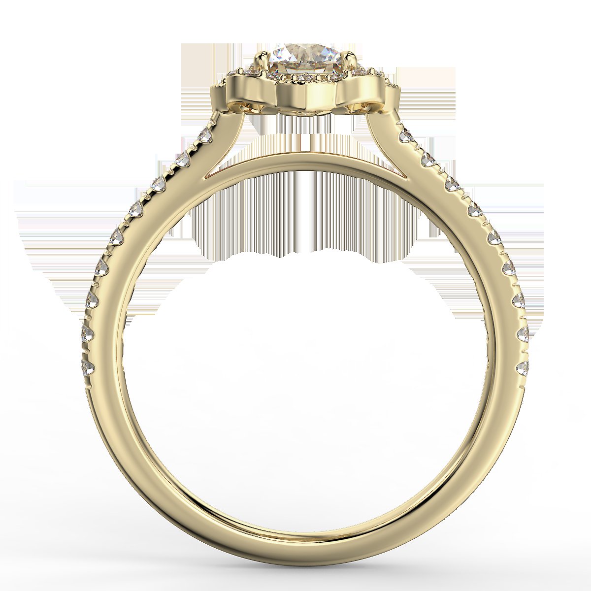 Pierścionek zaręczynowy z żółtego złota z diamentami o masie 0,76 ct - widok z boku
