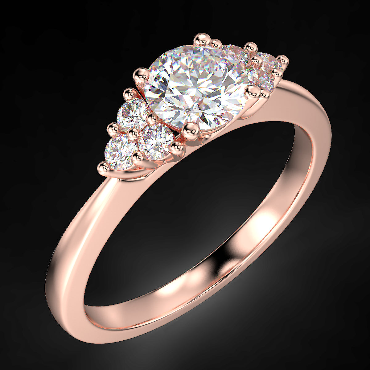 Pierścionek zaręczynowy Królowej Anny z różowego złota z diamentami o masie 0,62 ct - widok od góry pod kątem