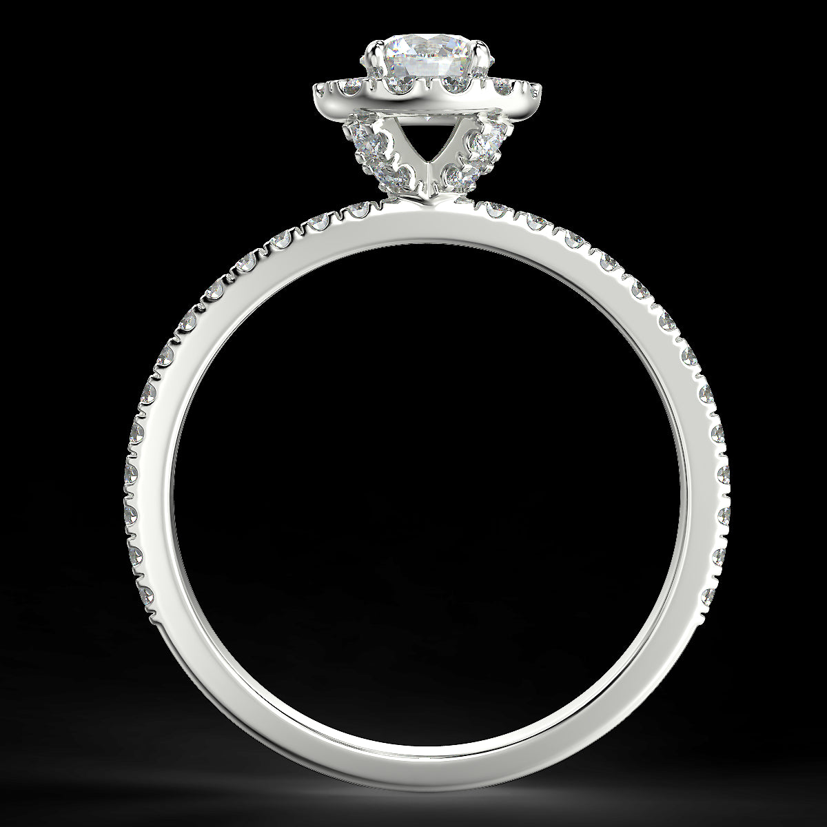 Pierścionek zaręczynowy z białego złota z diamentami - widok z boku