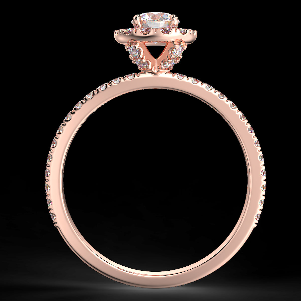 Pierścionek zaręczynowy z różowego złota z diamentami o masie 0,73 ct - widok z boku