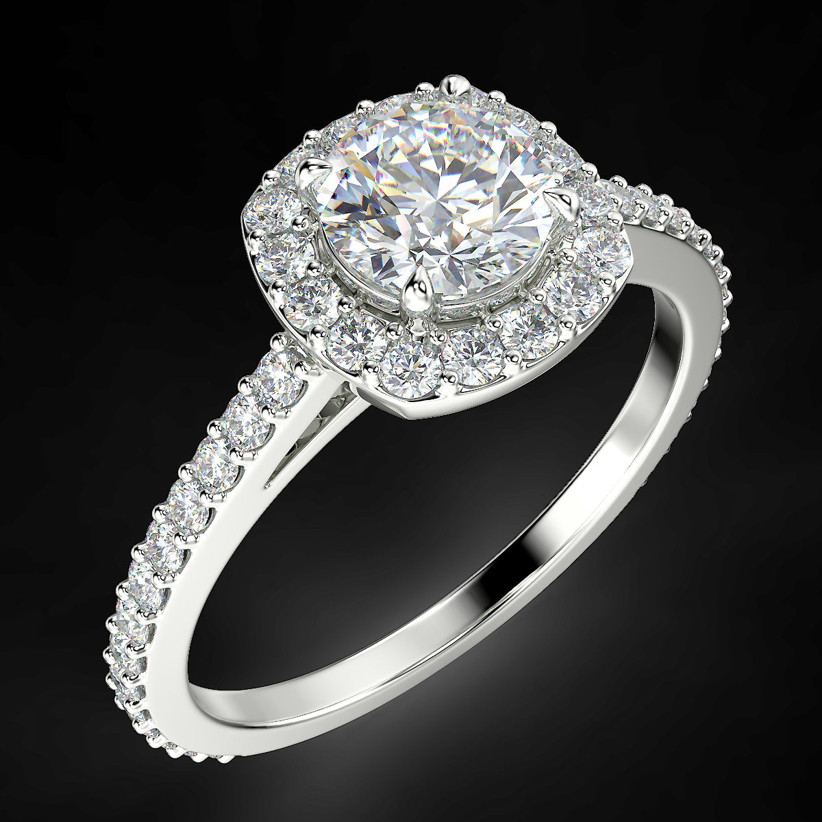 Pierścionek zaręczynowy z białego złota z diamentami o masie 0,83 ct - widok od góry pod kątem