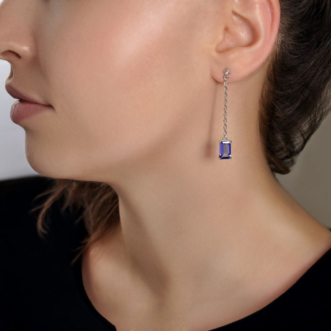 Modern Tanzanite Drop - kolczyki z tanzanitami i diamentami 2ctw
