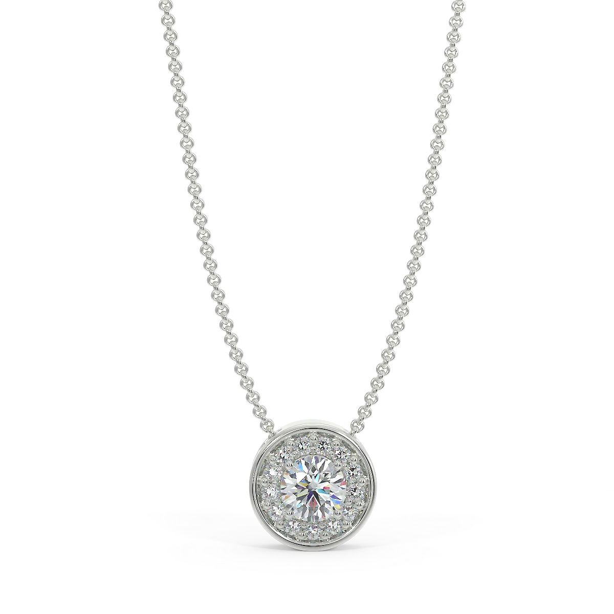Zawieszka halo z białego złota z diamentami 0,15 ct