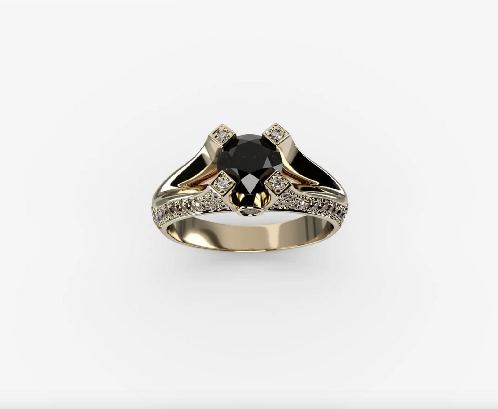 Maksymalistyczny pierścionek_Chunky Ring z czarnym diamentem