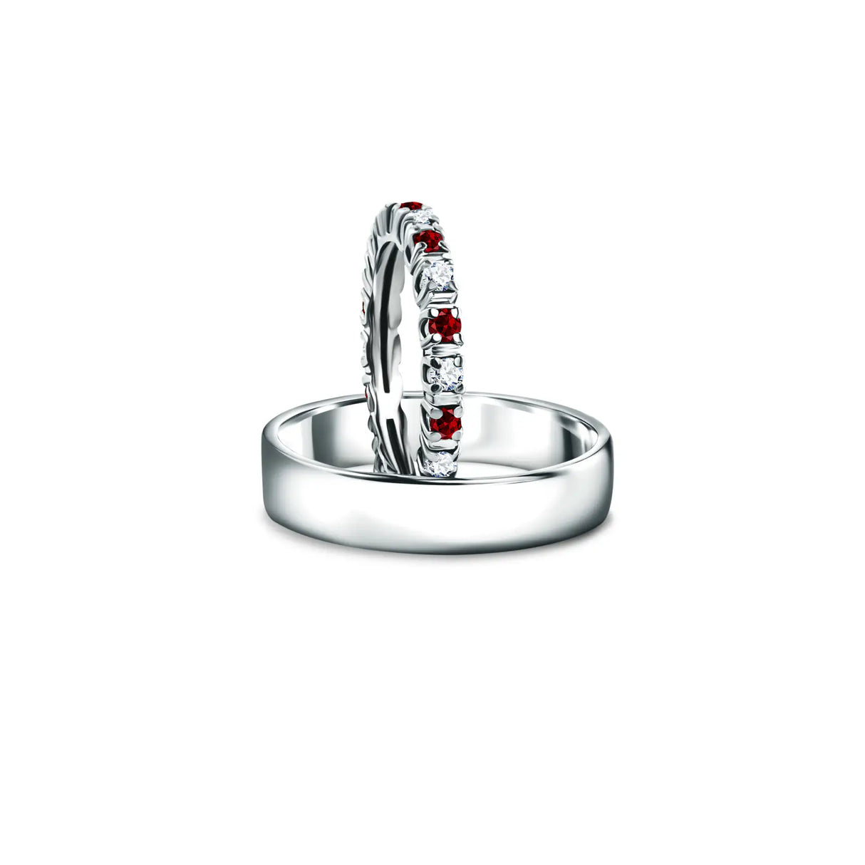 Eternity rings duo - komplet obrączek z diamentami i rubinami