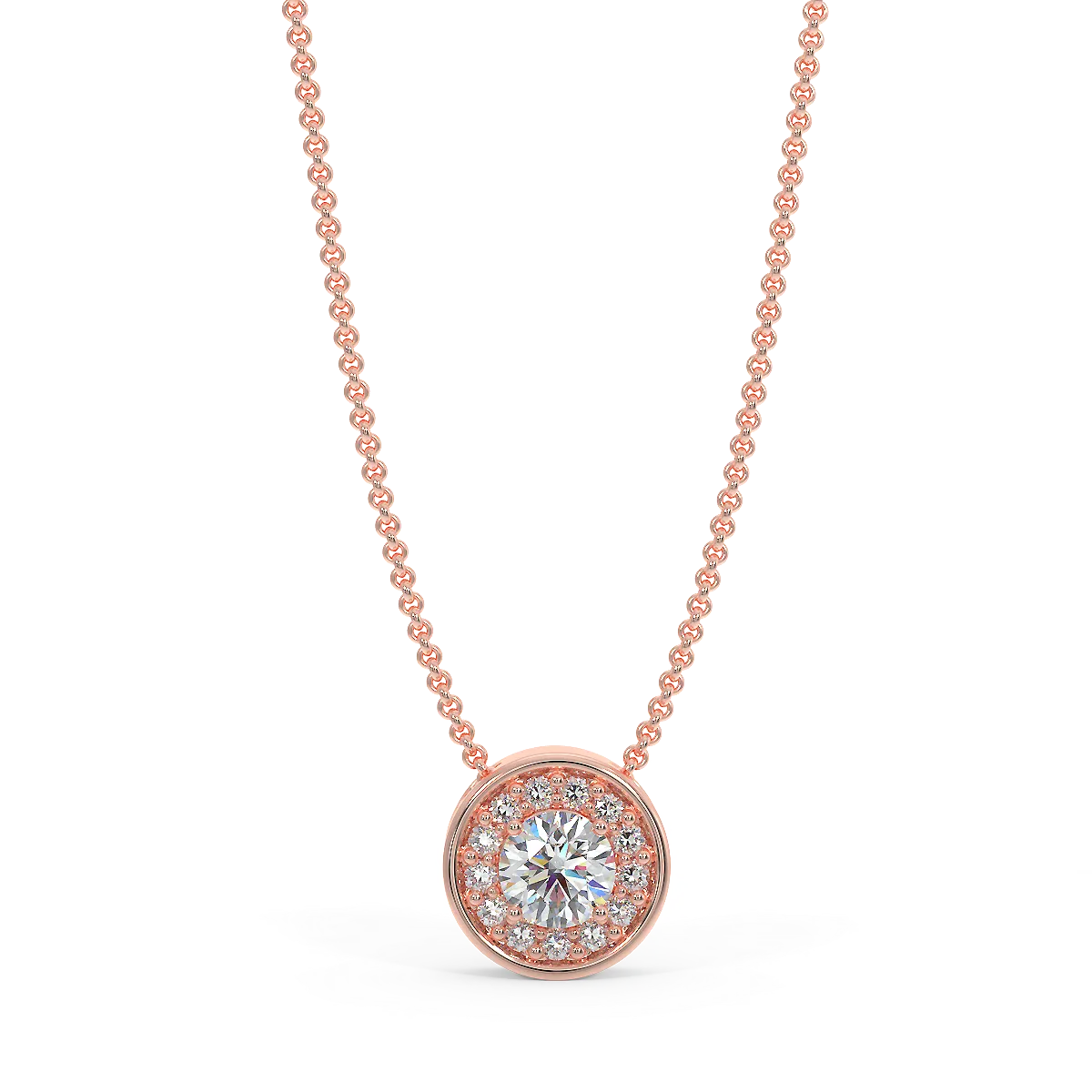 Zawieszka halo z różowego złota z diamentami 0,15 ct
