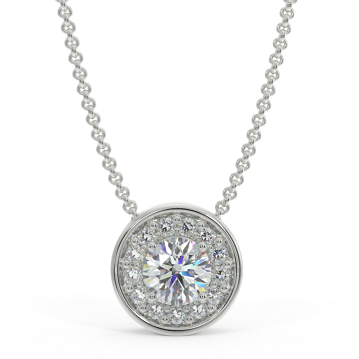 Zawieszka halo z białego złota z diamentami 0,15 ct