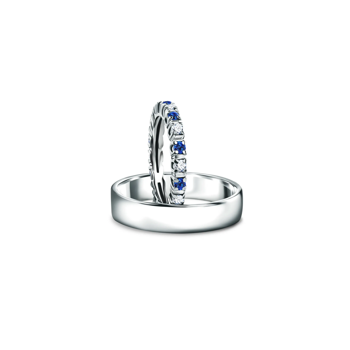 Eternity rings duo - komplet obrączek z diamentami i szafirami