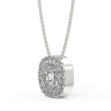 Zawieszka z diamentami w białym złocie. Centralny diament otoczony podwójną linią diamentów.