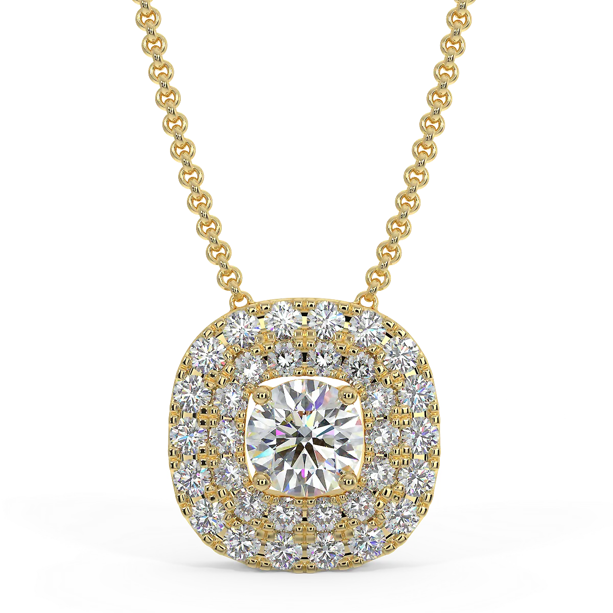 Zawieszka z diamentami w żółtym złocie z podwójną linią diamentów, podwójne halo
